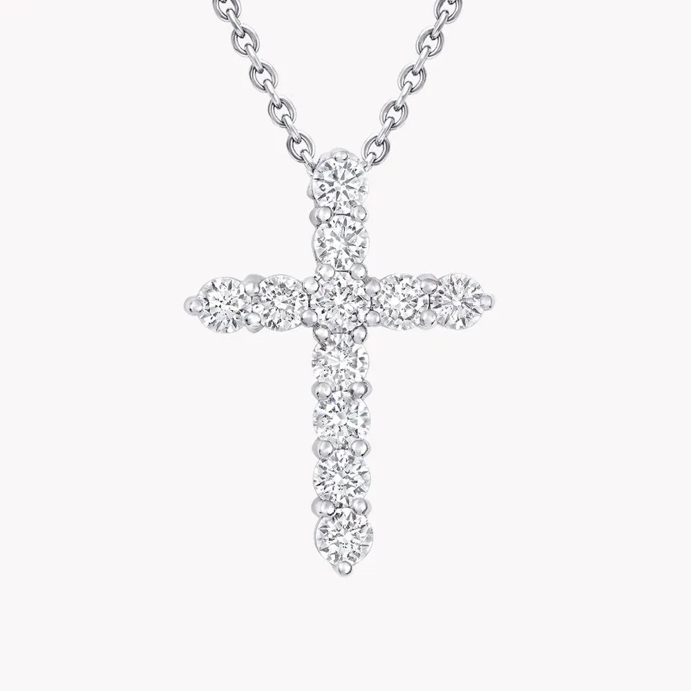 14K White Gold Large 11 Stone Diamond Cross