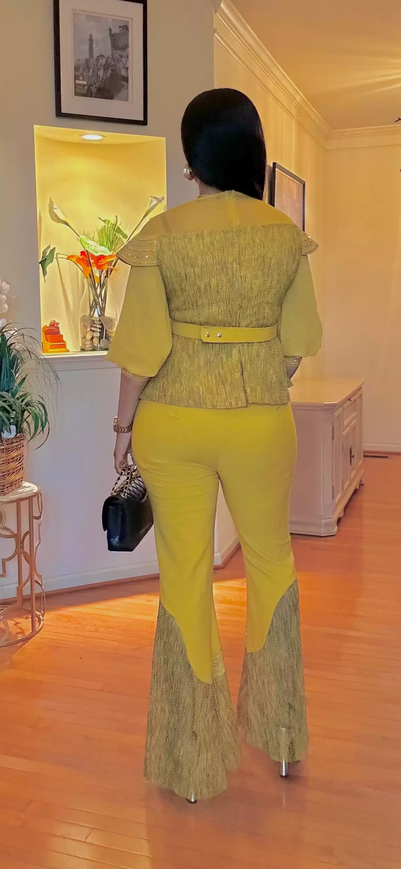 3PIECE SHORT SLEEVE- PALAZZO PANT SET(MUSTARD)