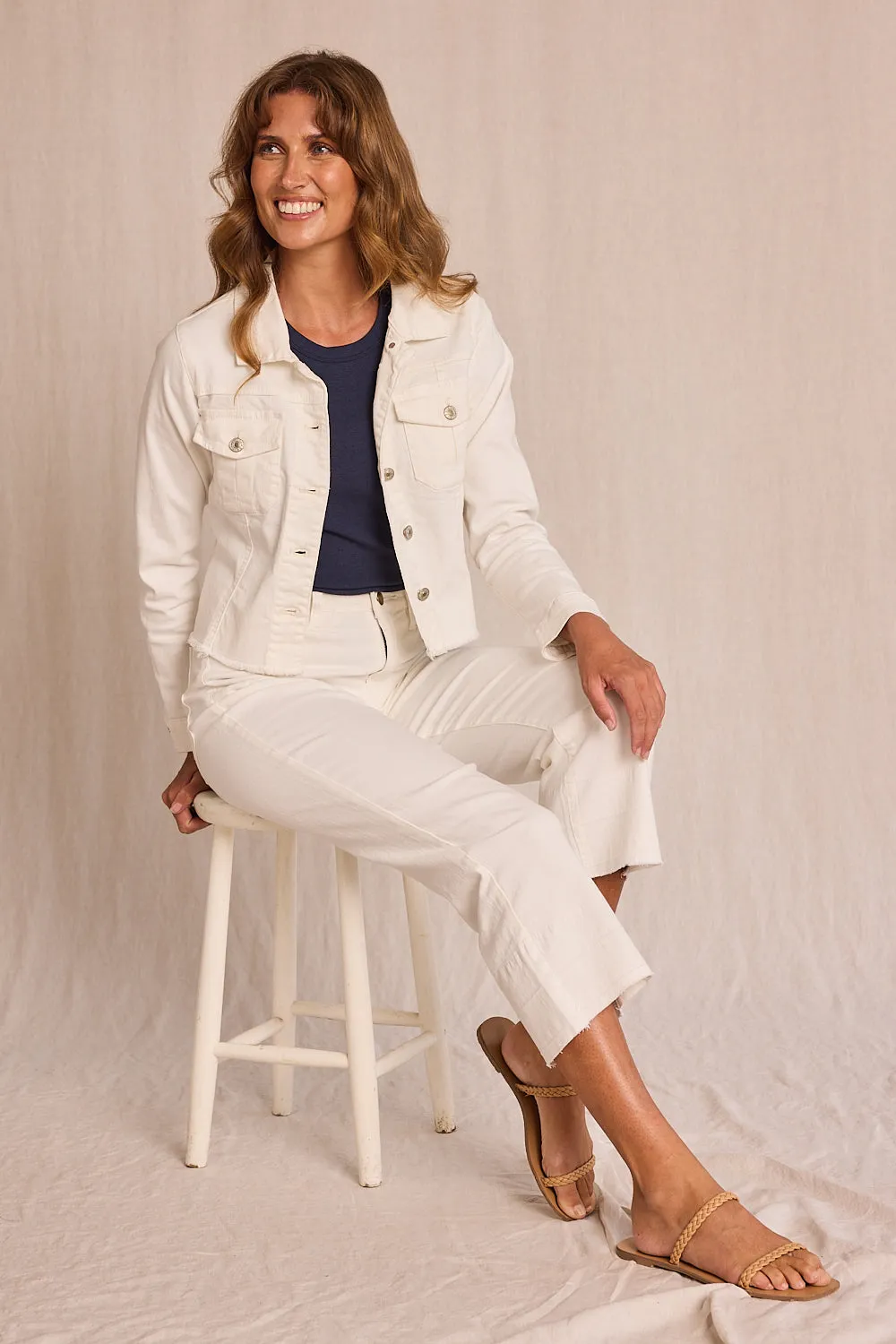 Adrift Denim Cropped Straight Leg Jeans in White