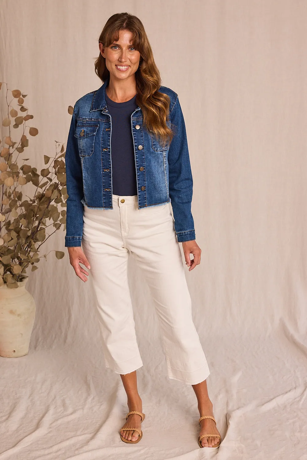 Adrift Denim Cropped Straight Leg Jeans in White