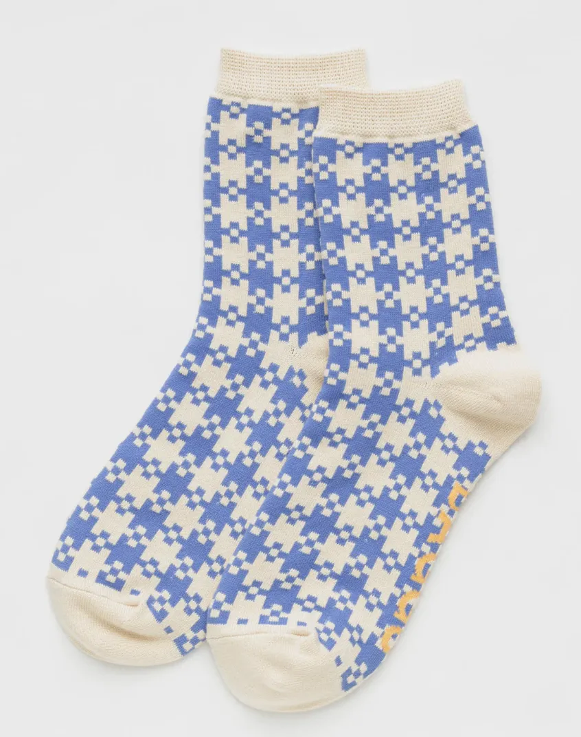 Baggu: Crew Sock - Blue Pixel Gingham