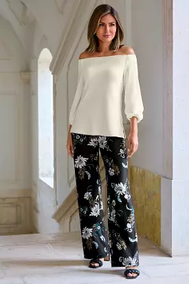 Beyond Travel Floral Status Print Palazzo Pant Black Multi