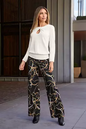 Beyond Travel Status Pearls Print Palazzo Pant Black Multi