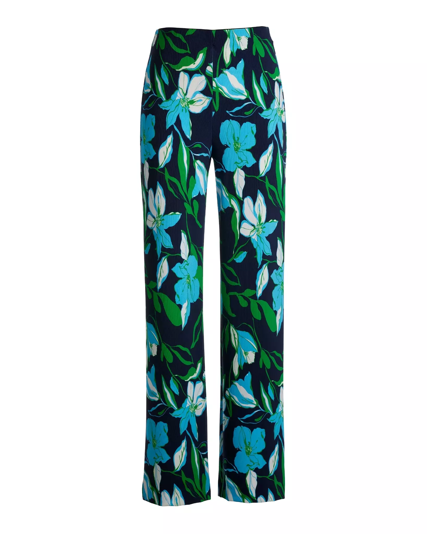 Beyond Travel Summer Lilies Navy Print High Rise Palazzo Pant Maritime Navy/Fern Green