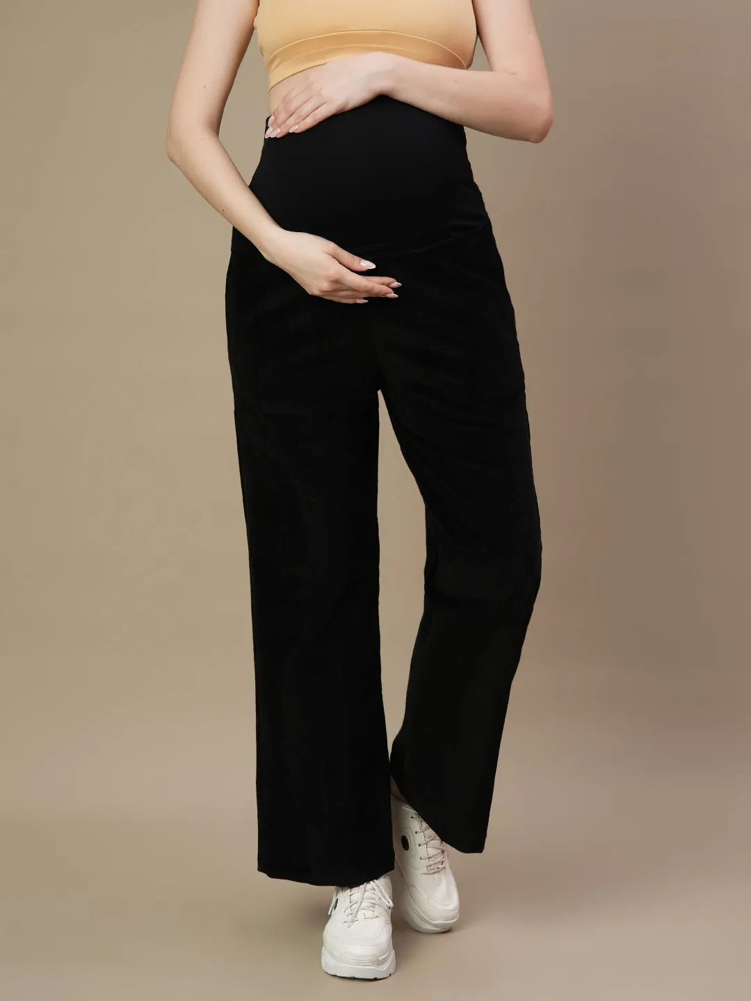 Black Corduroy Maternity Wide-Leg Pants