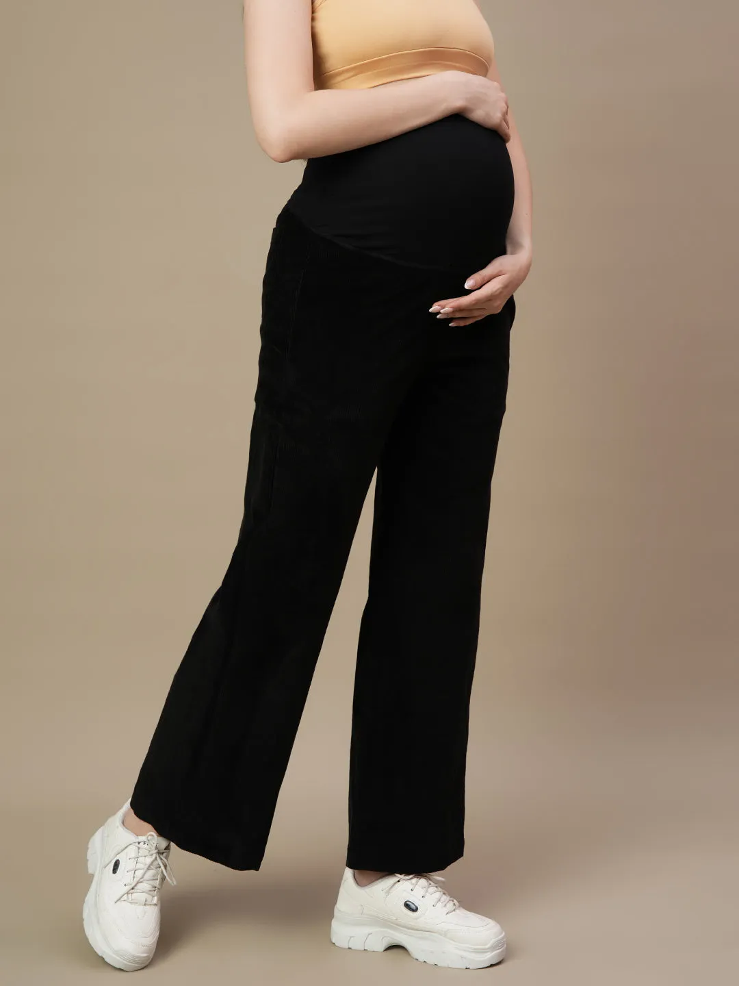 Black Corduroy Maternity Wide-Leg Pants