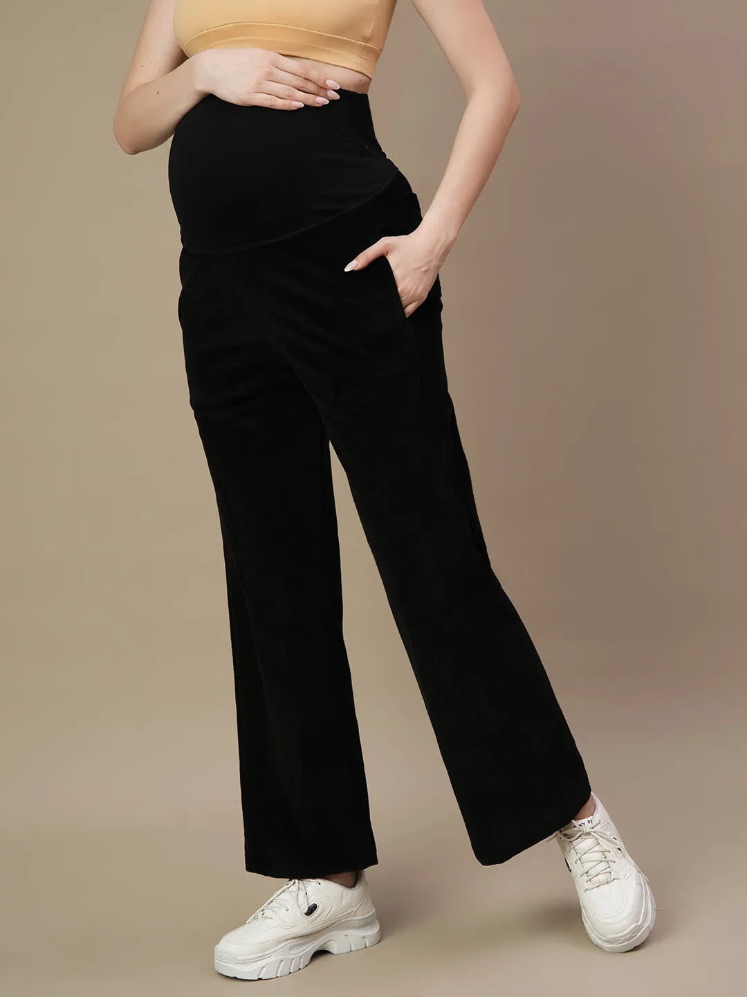 Black Corduroy Maternity Wide-Leg Pants