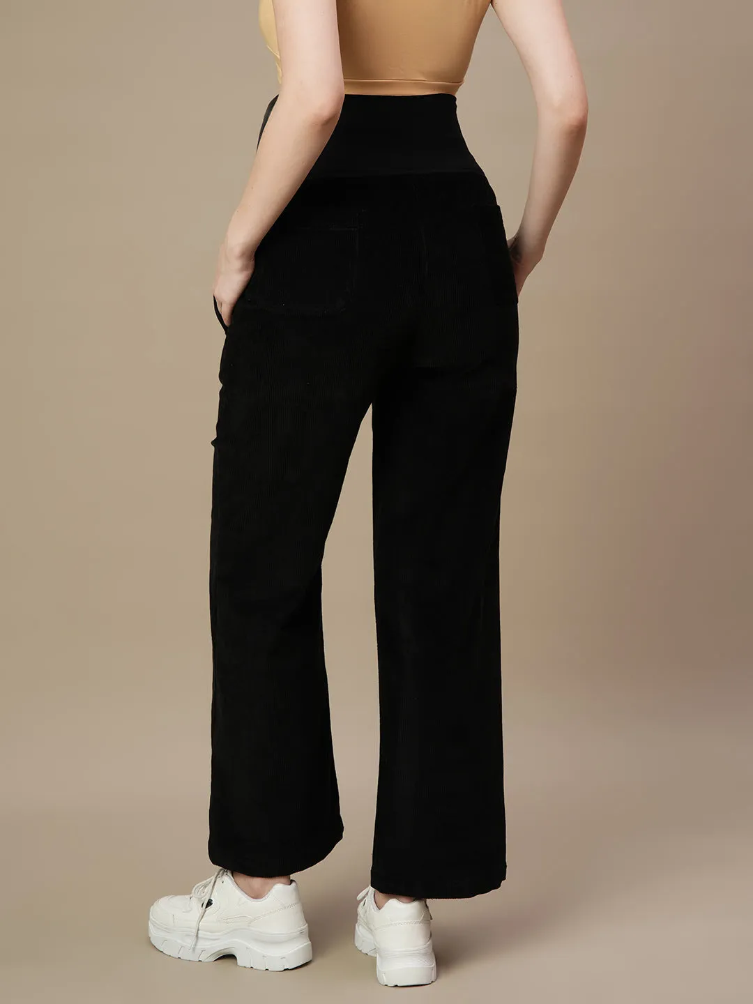 Black Corduroy Maternity Wide-Leg Pants