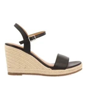 BLACK LEATHER WEDGE SANDALS WITH JUTE FOR WOMEN ZHEPE