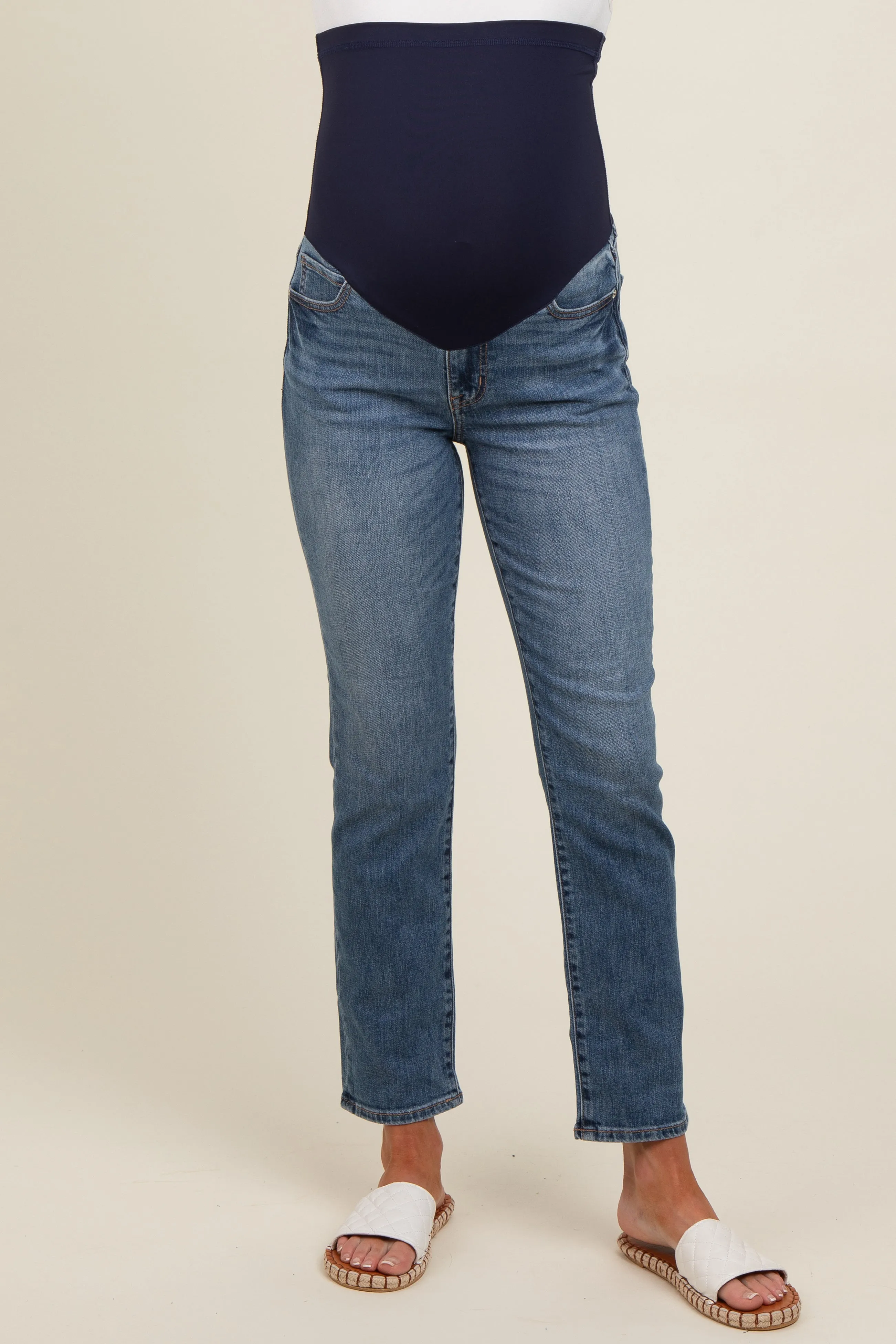 Blue Slim Straight Maternity Jeans