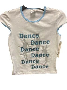 Body Wrappers Dance White w/Blue Trim T-shirt Ladies small, medium, large