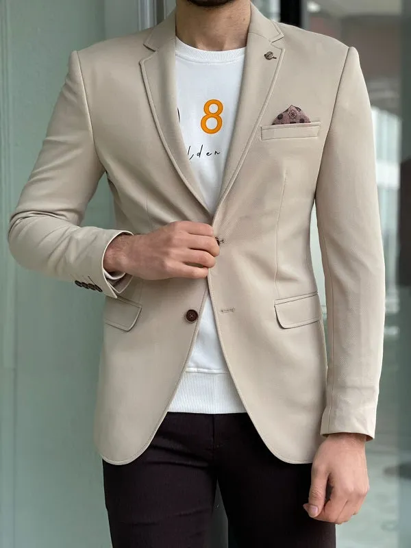 Bojoni Morris Beige Slim Fit Cotton Blazer