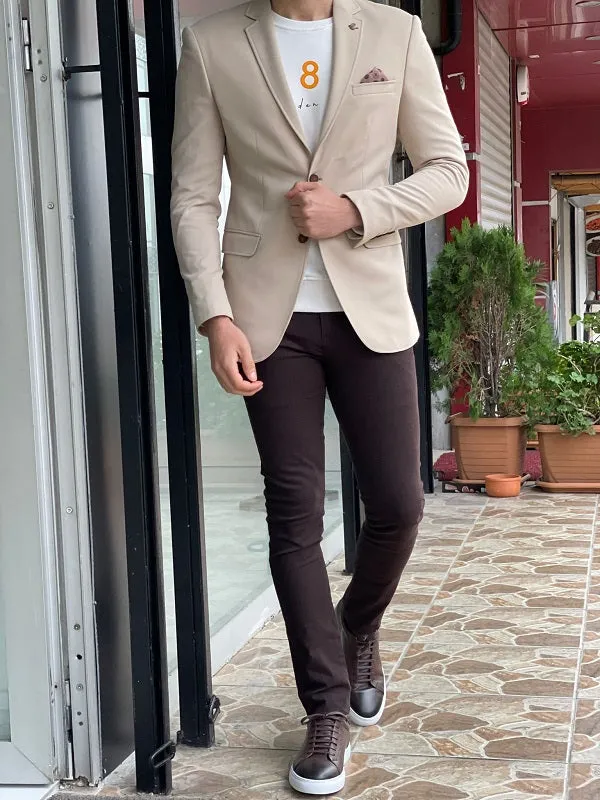 Bojoni Morris Beige Slim Fit Cotton Blazer