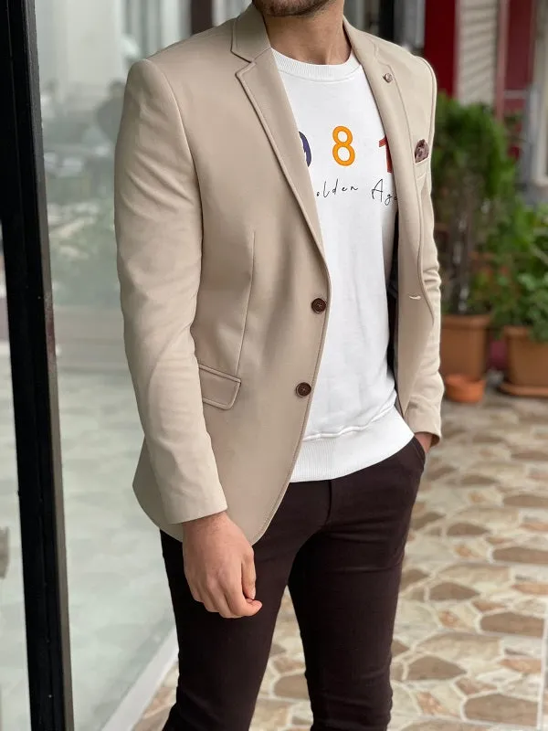 Bojoni Morris Beige Slim Fit Cotton Blazer