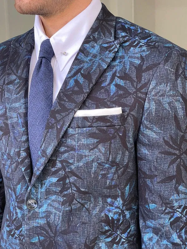 Bojoni Navy Blue Slim Fit Tropical Blazer