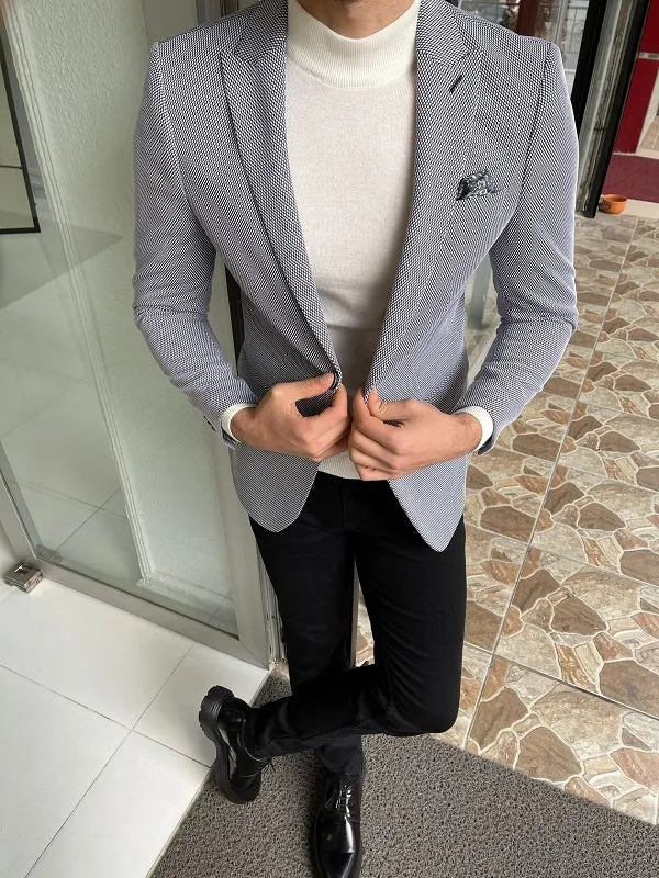 Bojoni Wilson Gray Slim Fit Peak Lapel Wool Blazer