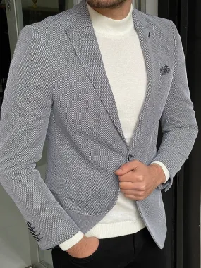 Bojoni Wilson Gray Slim Fit Peak Lapel Wool Blazer