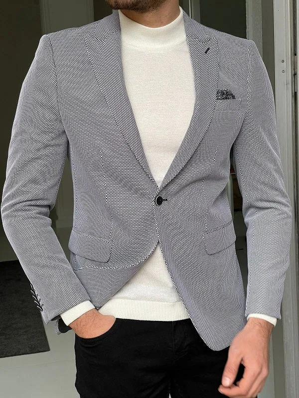 Bojoni Wilson Gray Slim Fit Peak Lapel Wool Blazer