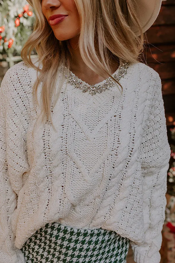 Bring The Sparkle Embellished Cable Knit Sweater