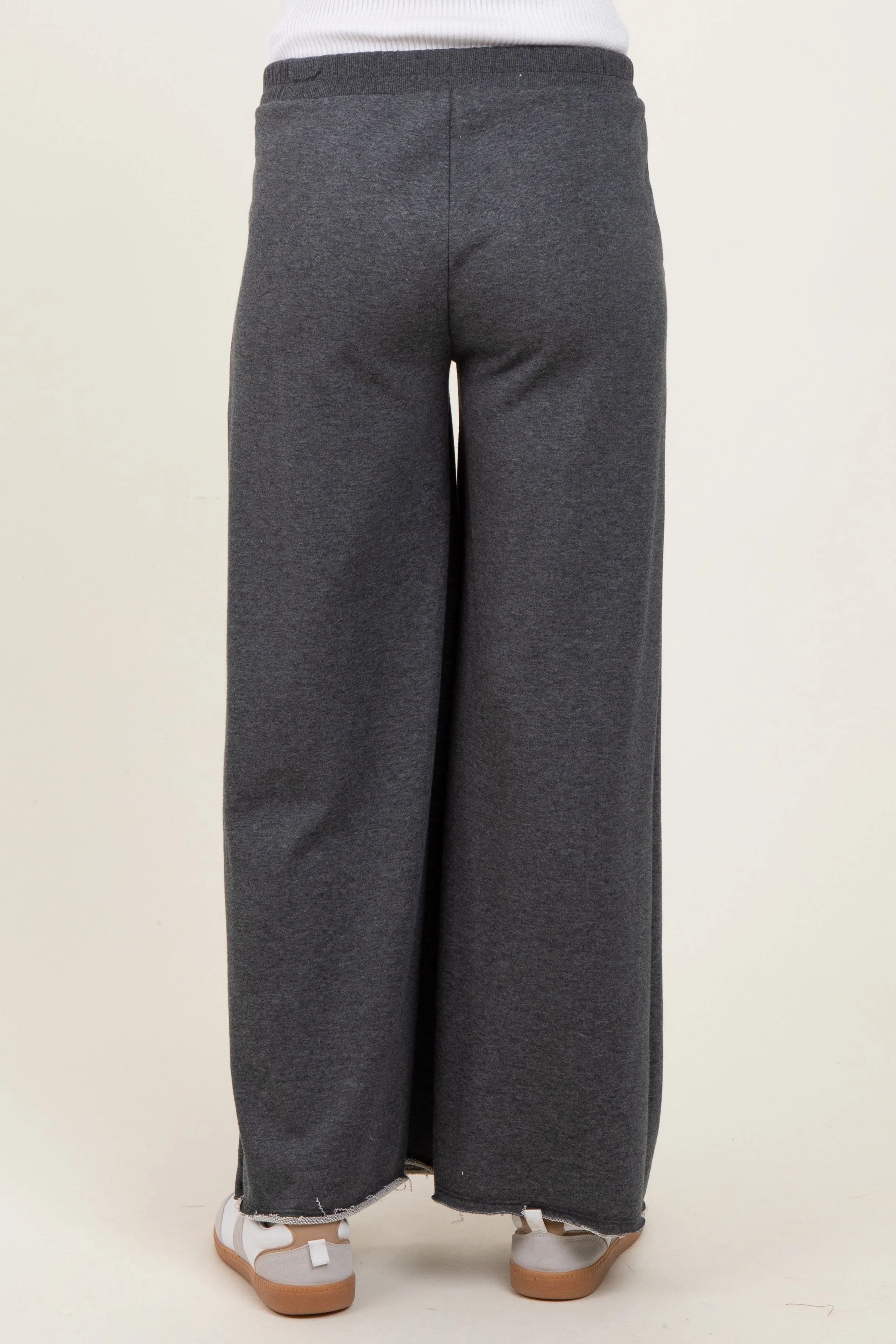 Charcoal French Terry Raw Edge Maternity Wide Leg Pants