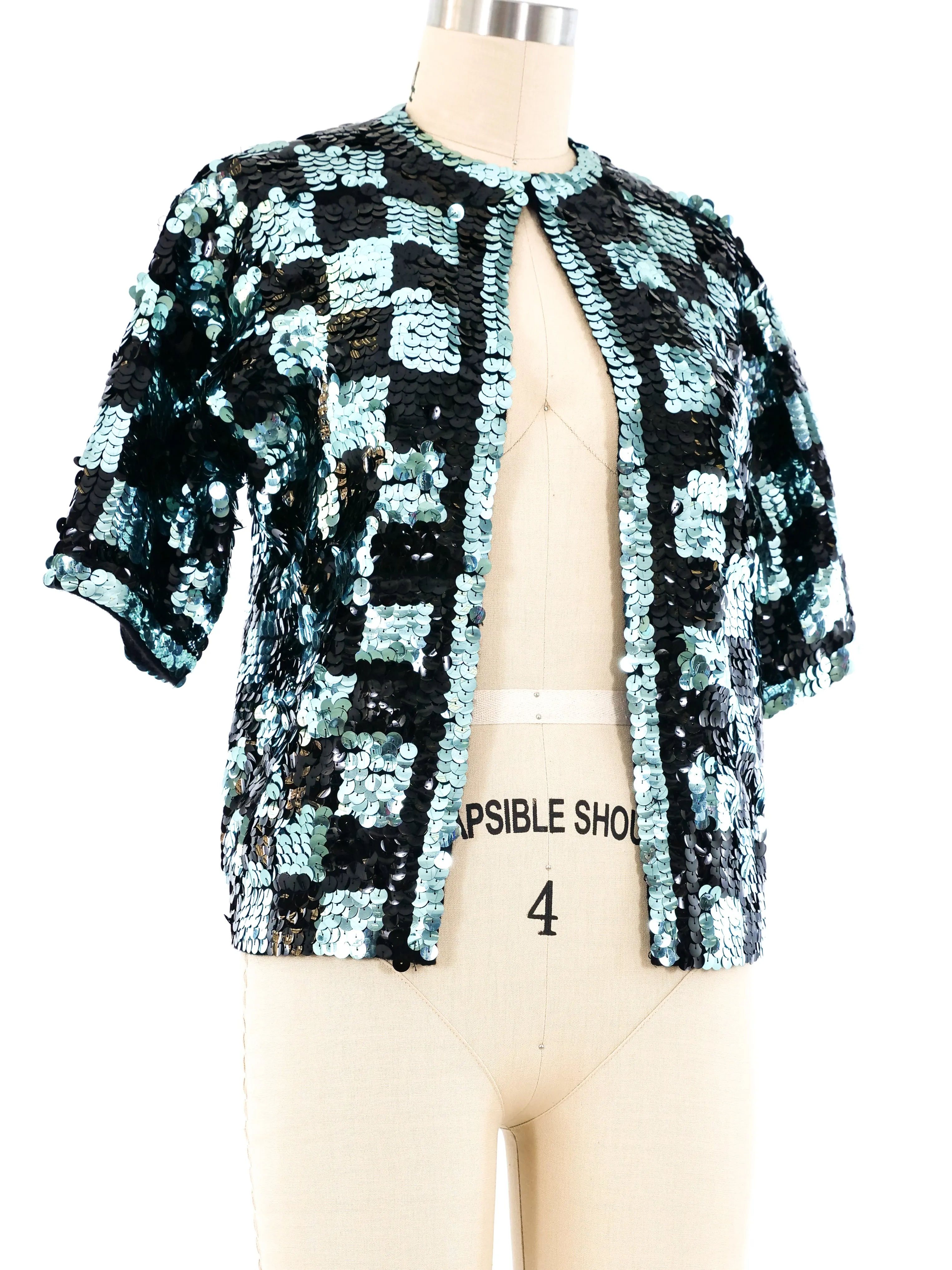 Checkered Sequin Crop Jacket