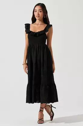 Cottage Eyelet Ruffle Midi Dress