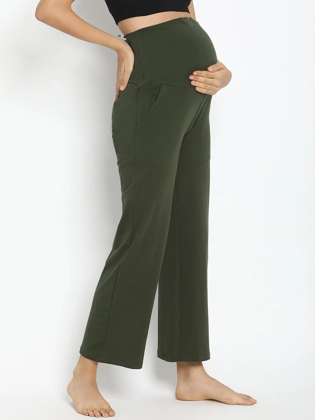 Cotton Knit Wide-Leg Maternity Pants