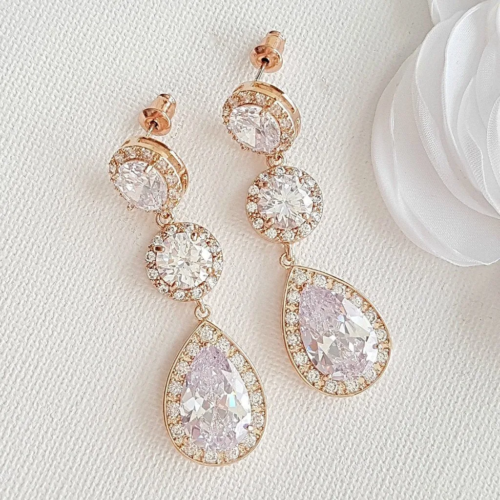 Cubic Zirconia Rose Gold Earrings-Evita