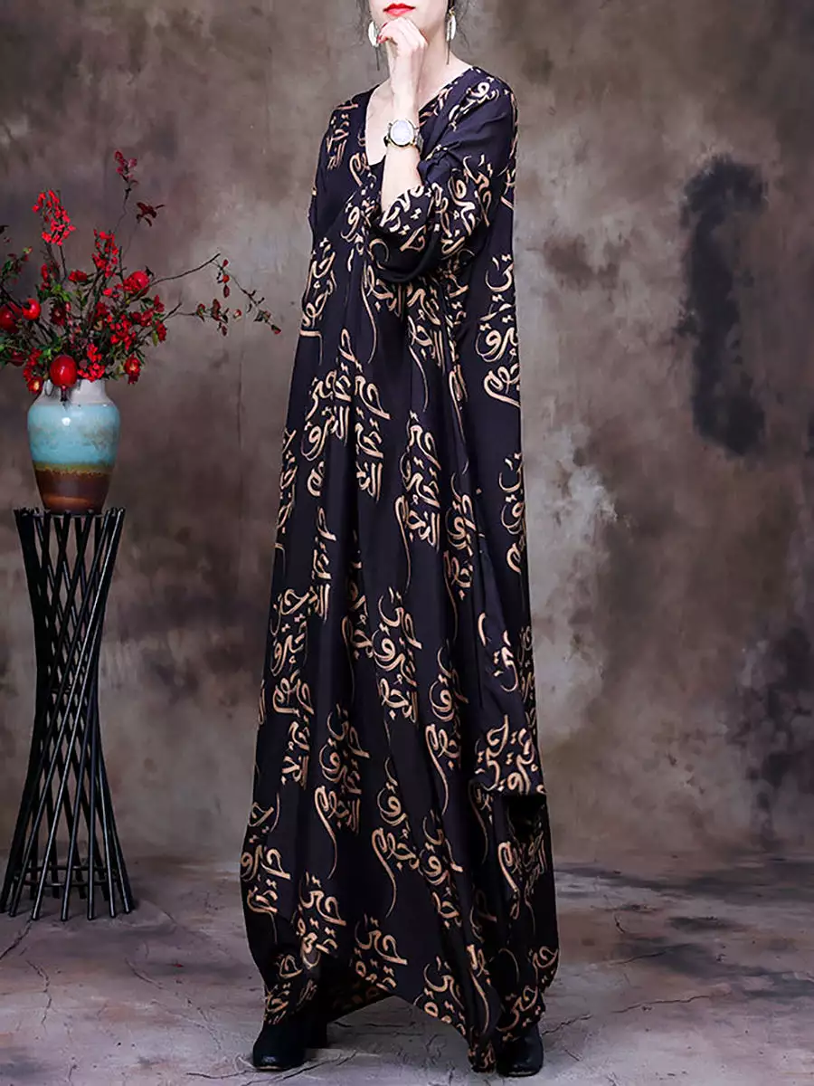 Floral V Neck Summer Vintage Loose Maxi Dress