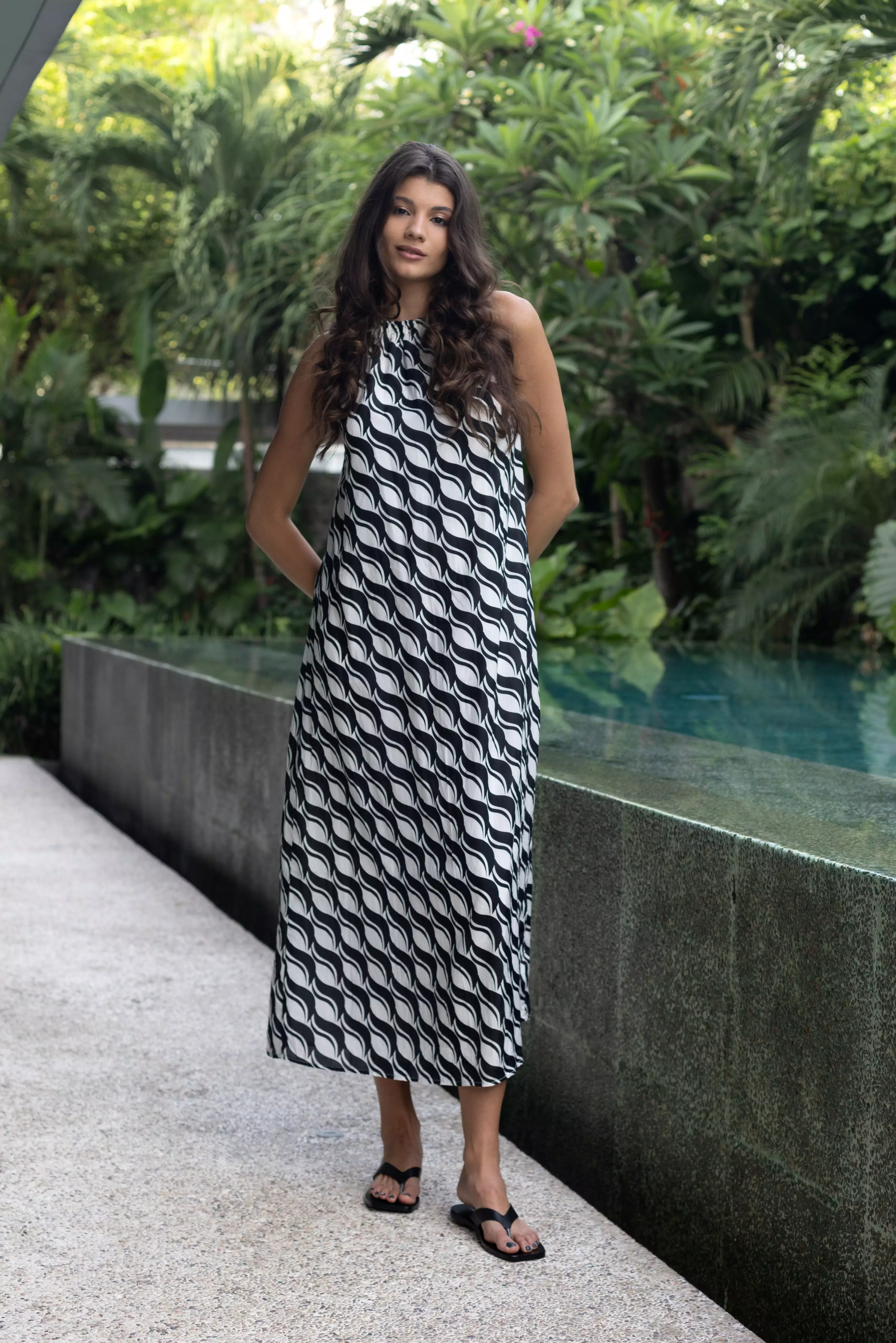 Glamour Dress -  Black/White Large Geometric Print