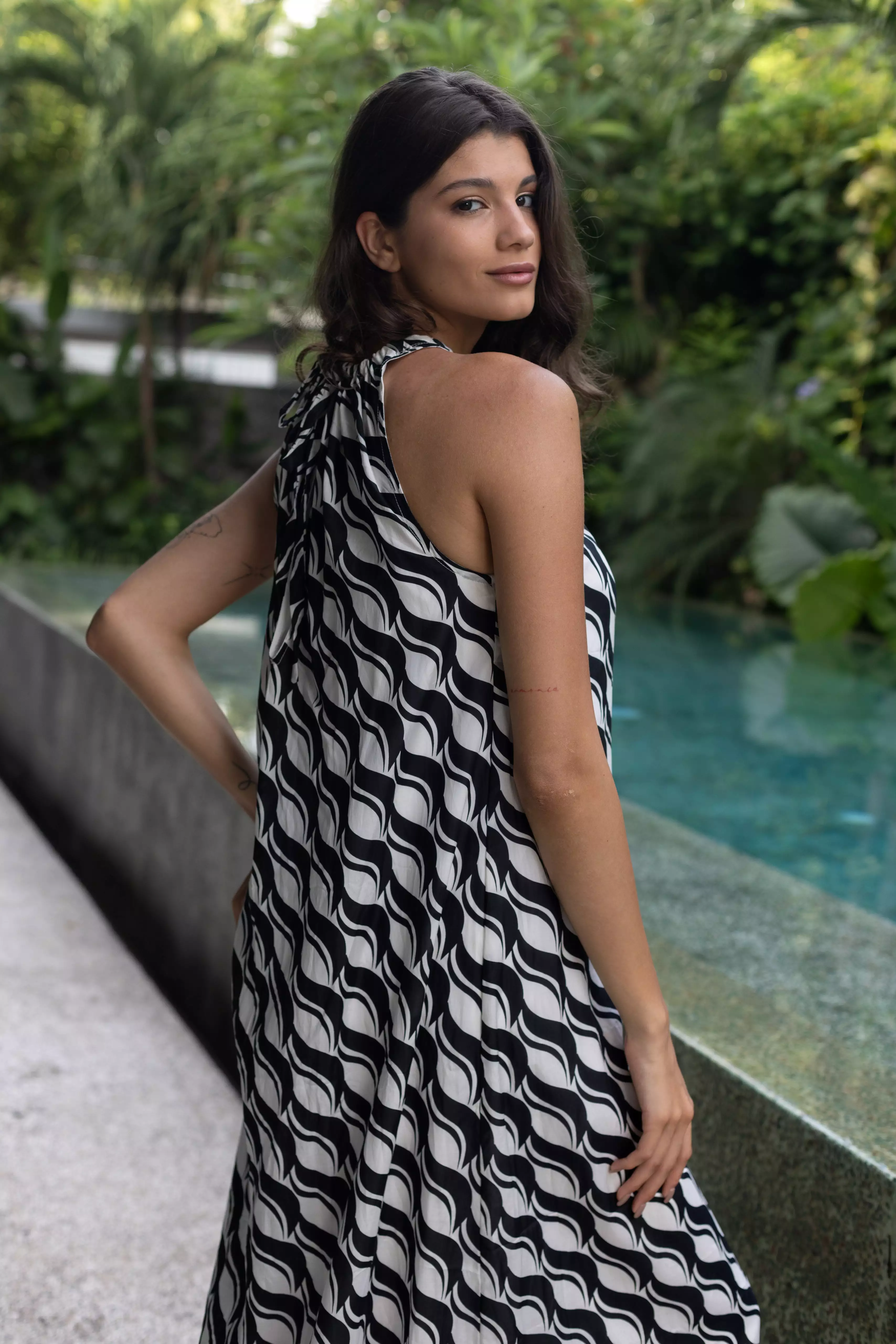 Glamour Dress -  Black/White Large Geometric Print