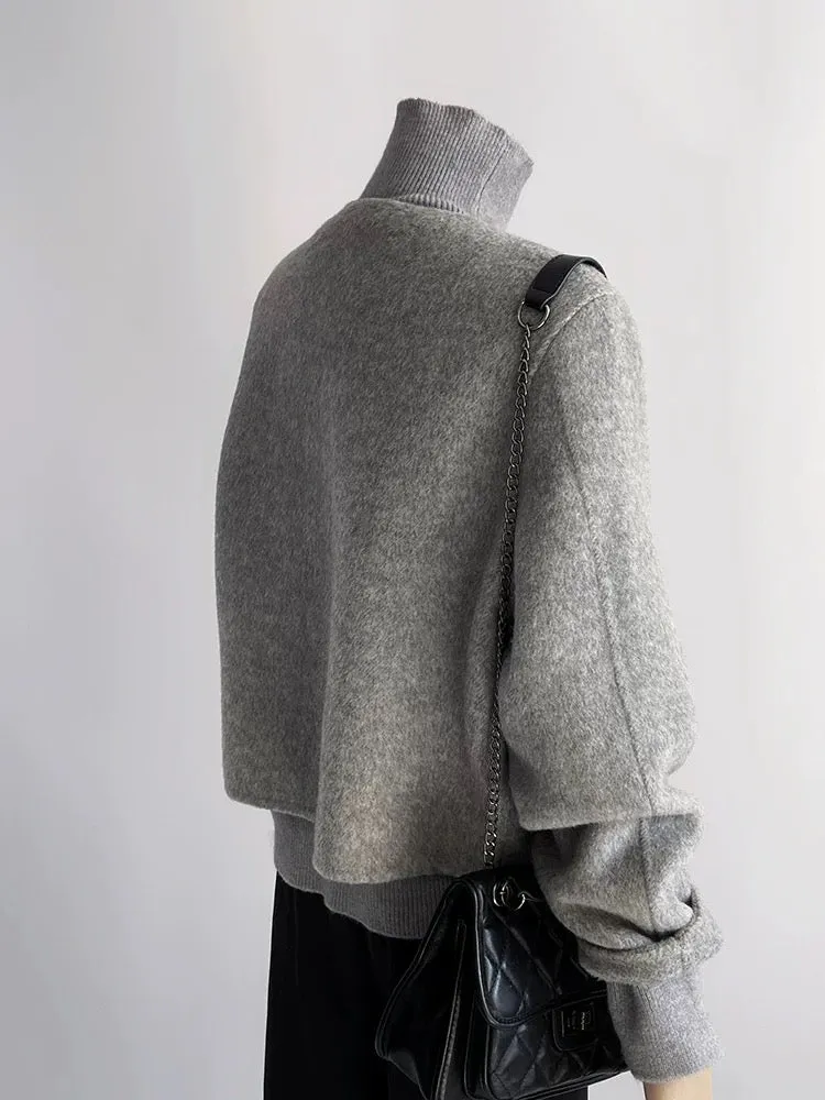 Gray double-sided woolen woolen coat for women, autumn and winter, high-end, small, unique, super good-looking, short woolen coa