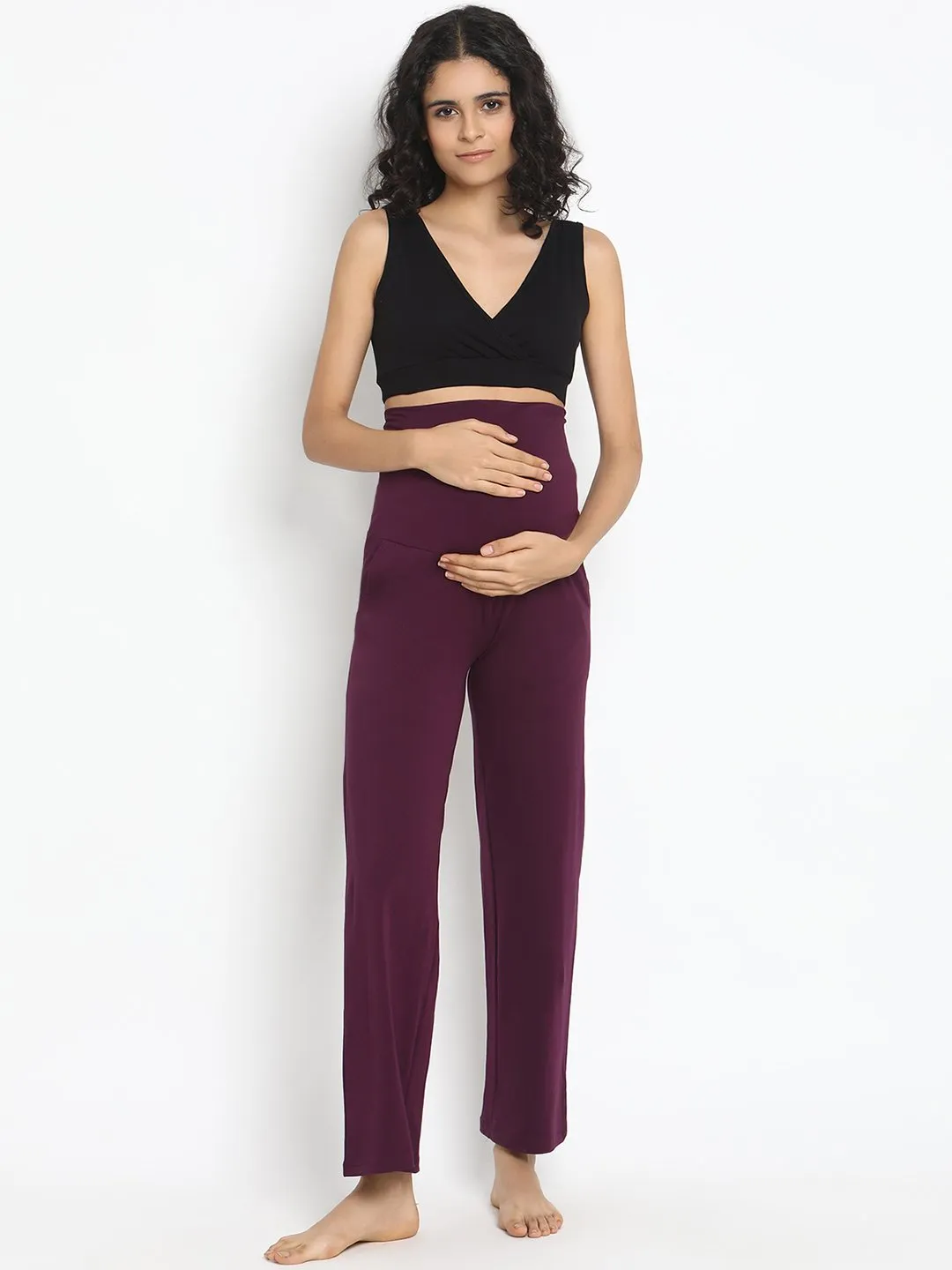 High Waist Stretch Wide-Leg Maternity Pants