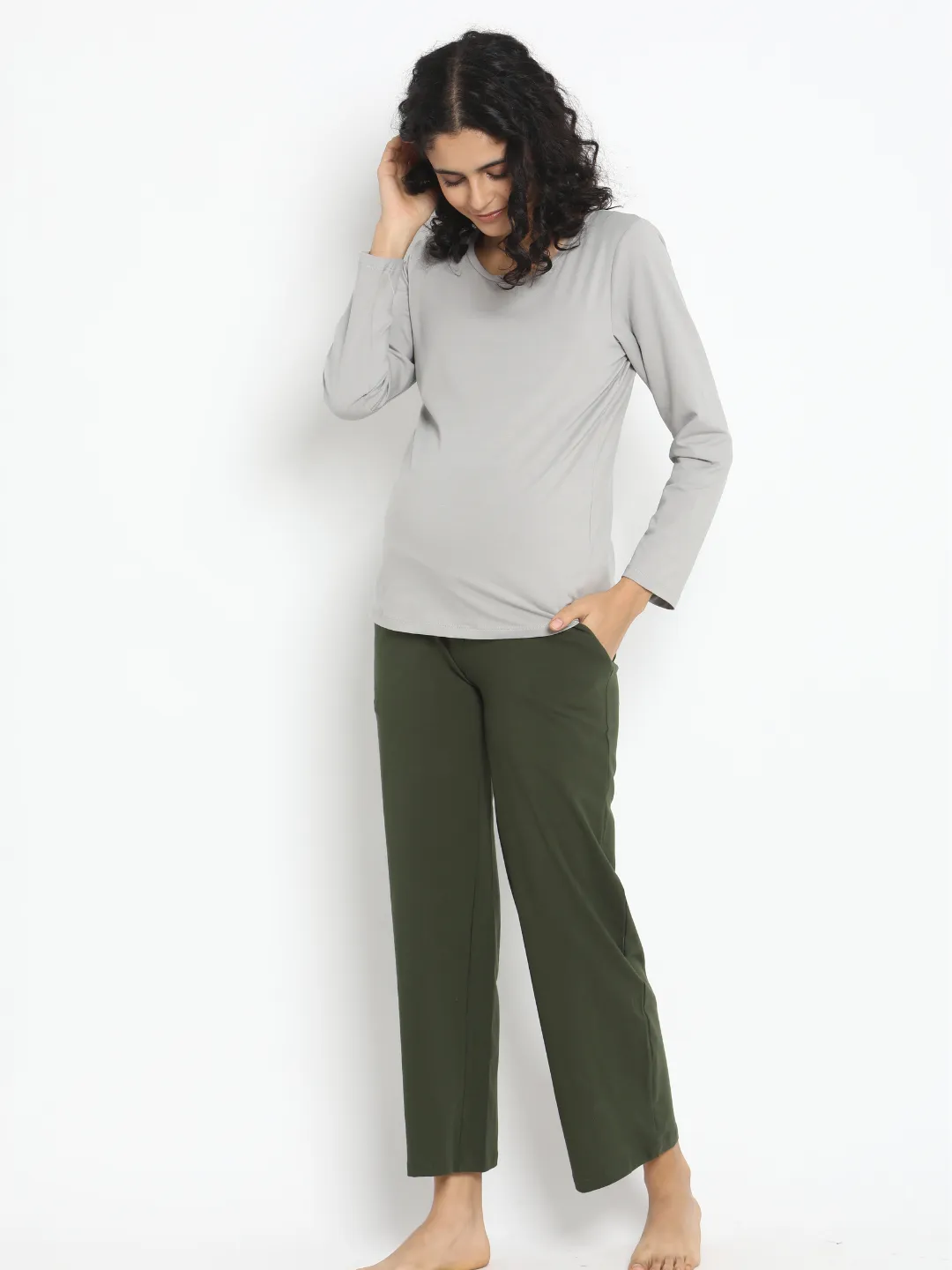 High Waist Stretch Wide-Leg Maternity Pants