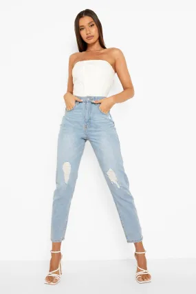 High Waisted Ripped Knee Mom Jeans