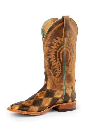 Horse Power by Anderson Bean Mens Honey Leather Cowboy Boots Patchwork 7 D