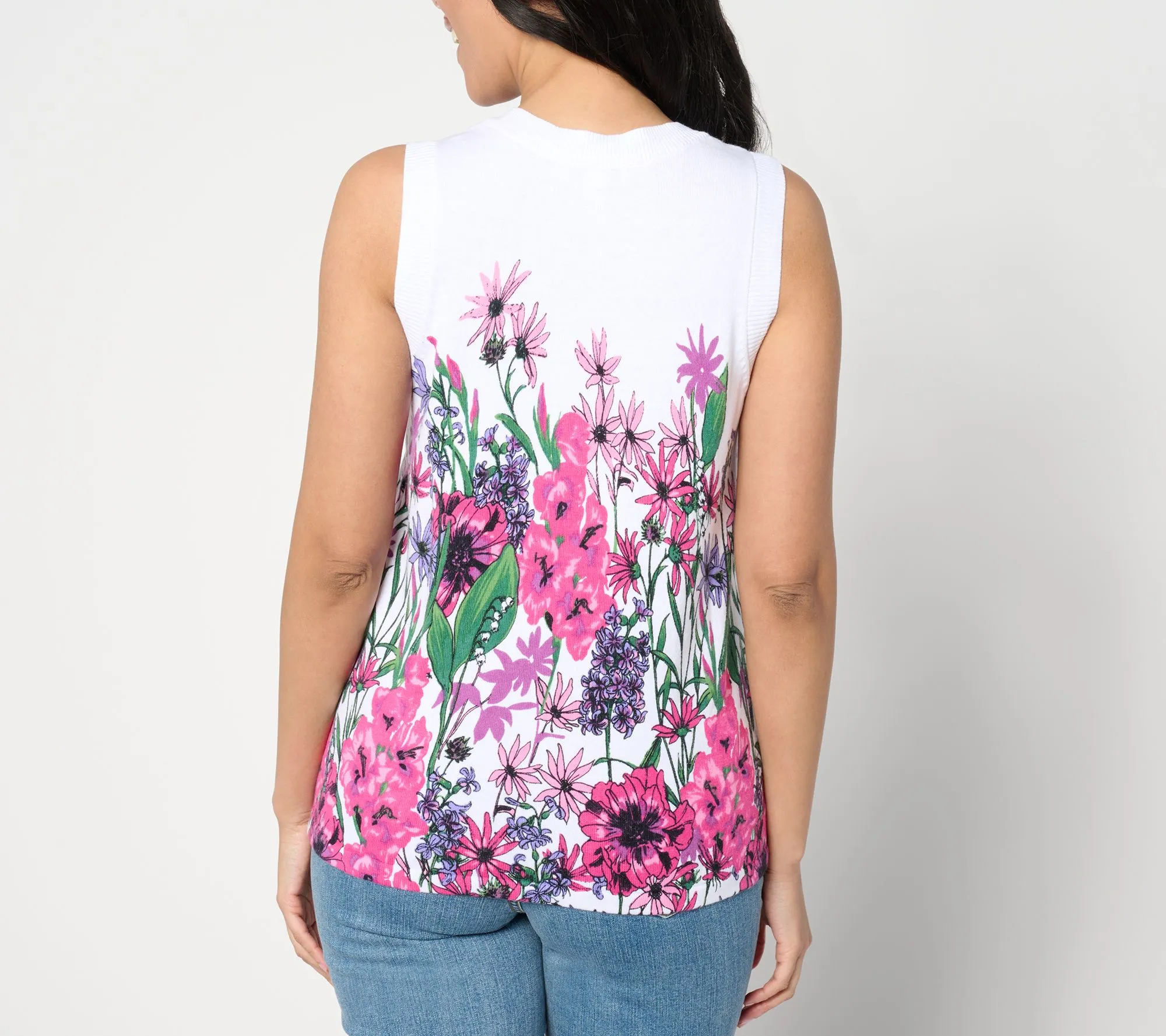 Isaac Mizrahi Live! Printed Sleeveless Crewneck Sweater