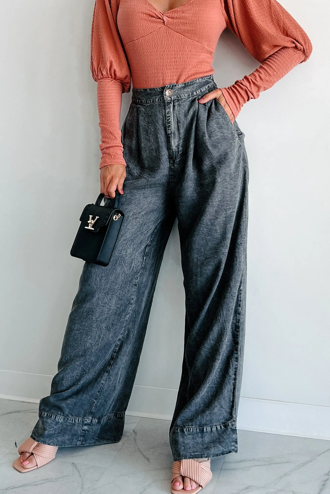 Kenny Mineral Wash Wide Leg Pants (Washed Black)