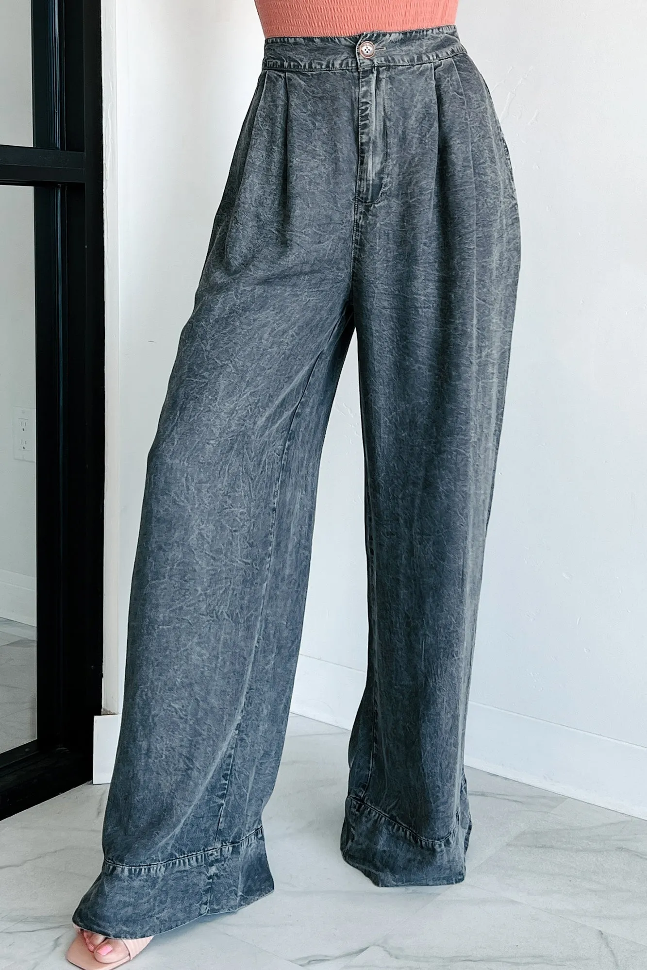 Kenny Mineral Wash Wide Leg Pants (Washed Black)