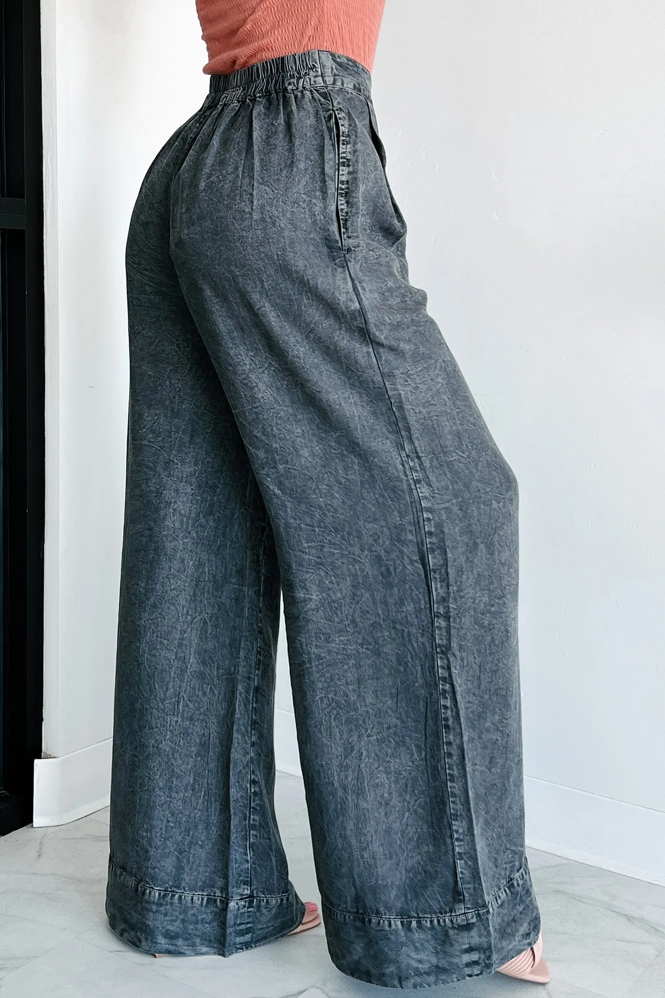 Kenny Mineral Wash Wide Leg Pants (Washed Black)