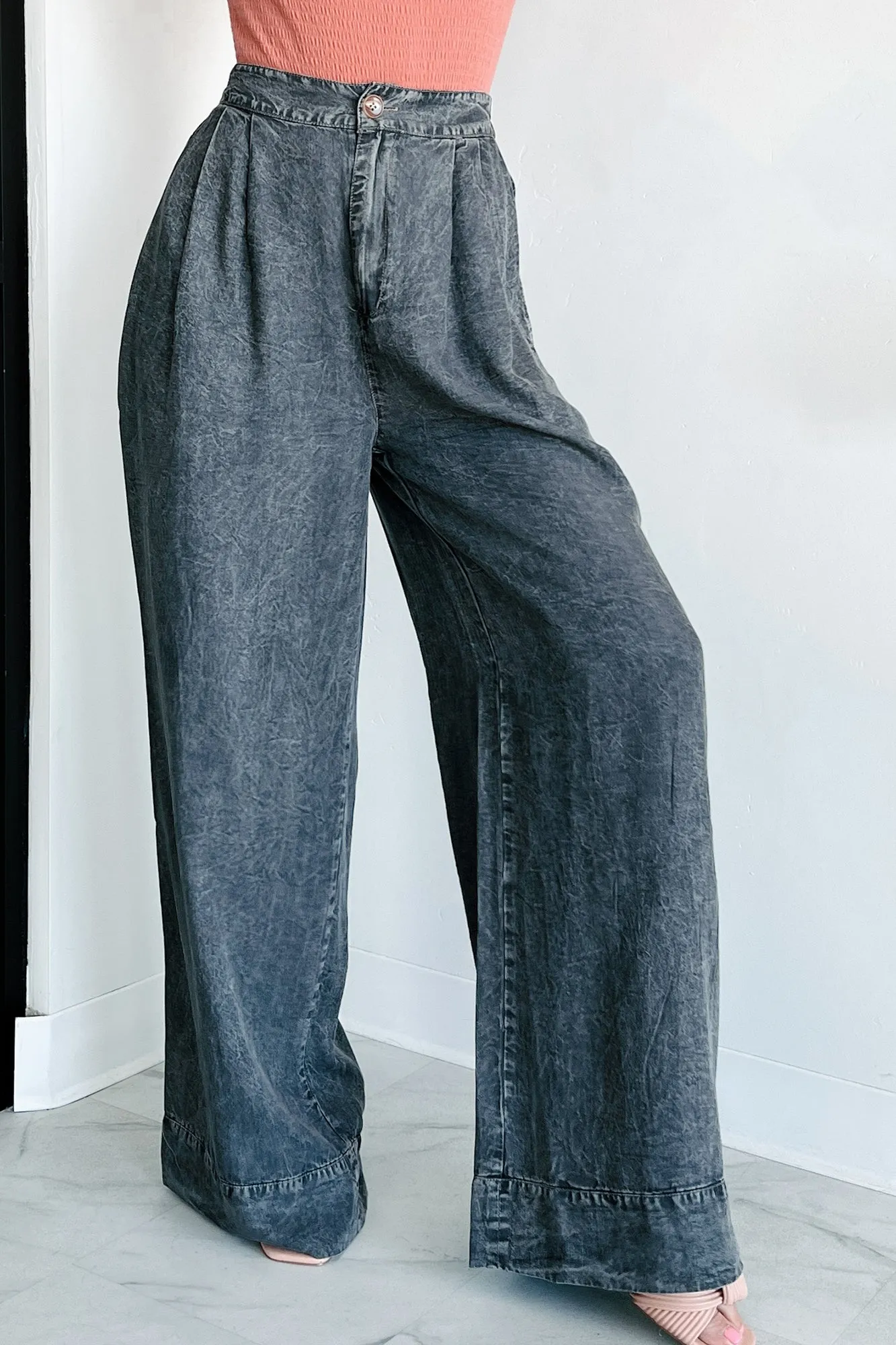 Kenny Mineral Wash Wide Leg Pants (Washed Black)