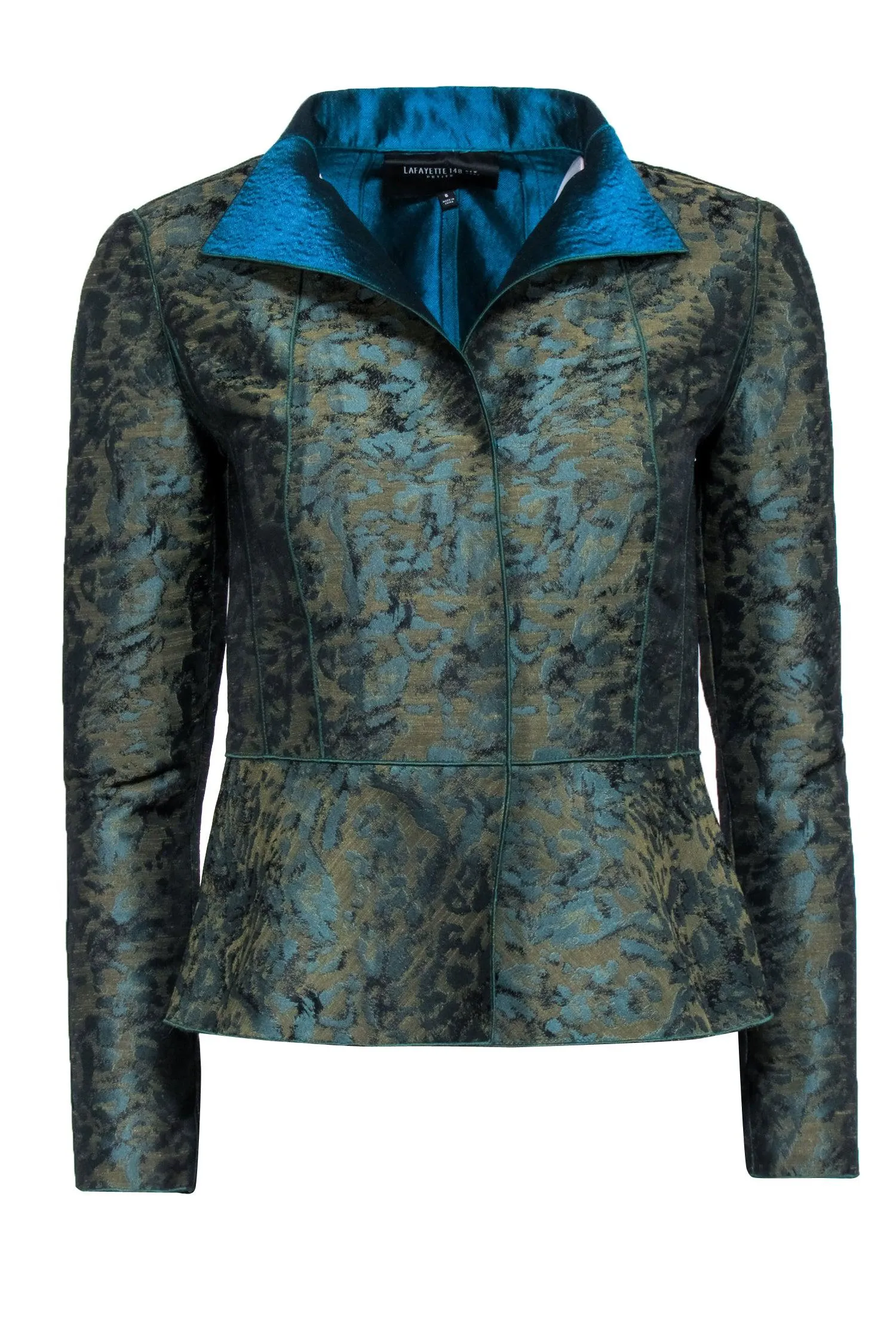 Lafayette 148 – Blue & Green Metallic Floral Brocade Blazer Sz 6