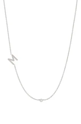 Large Asymmetrical Initial & Diamond Necklace - 14K White