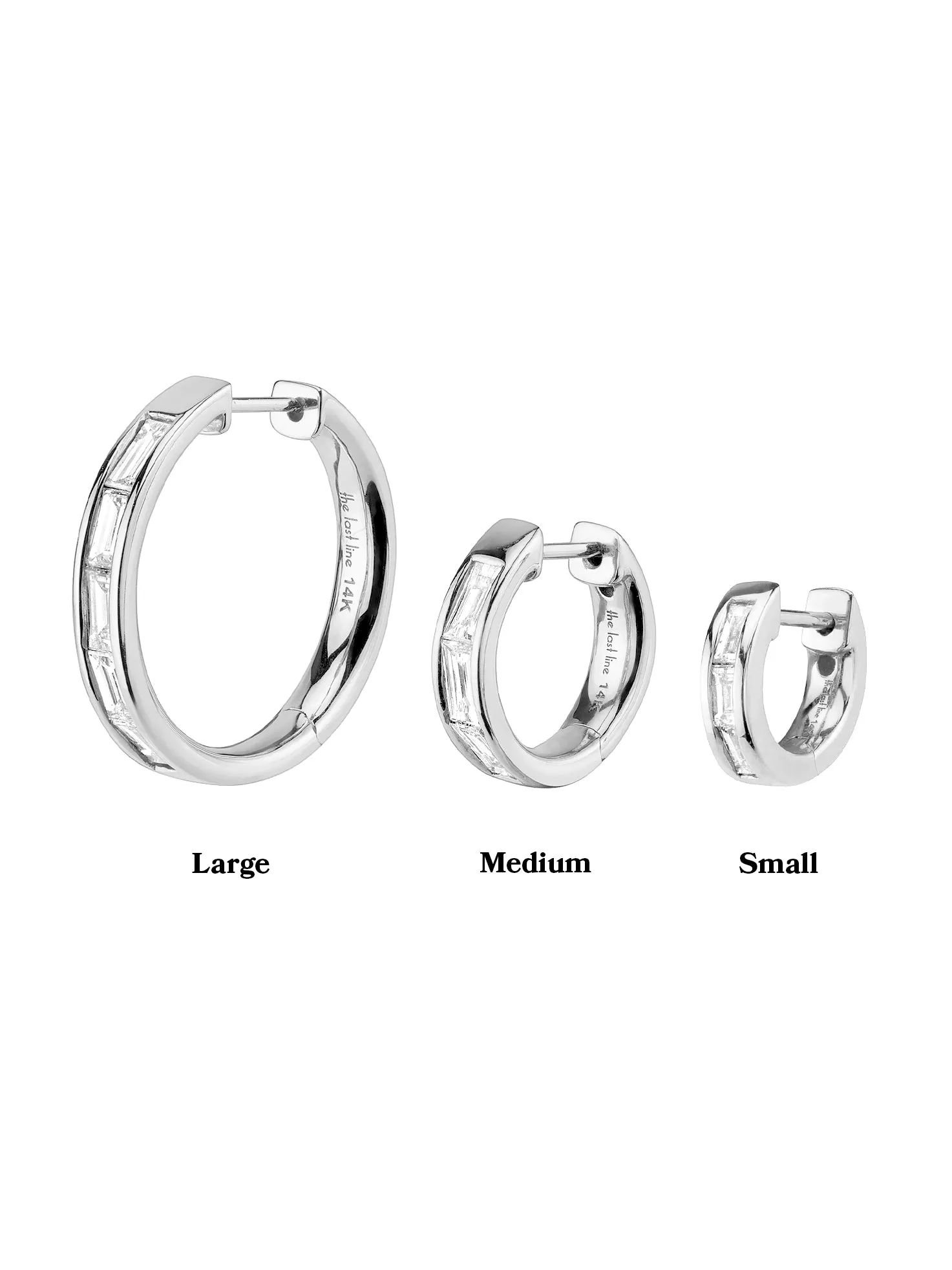 Large Baguette Hoop - White Diamond / 14k White Gold