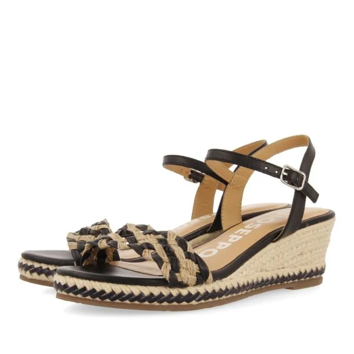 LEATHER SANDALS WITH TWO-TONE BRAIDING AND JUTE WEDGE FOR WOMEN SUNOL