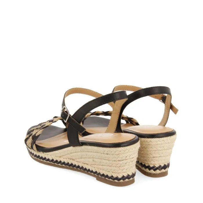 LEATHER SANDALS WITH TWO-TONE BRAIDING AND JUTE WEDGE FOR WOMEN SUNOL