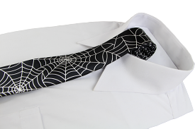 Mens Black & White Large Spider Web 5cm Skinny Neck Tie