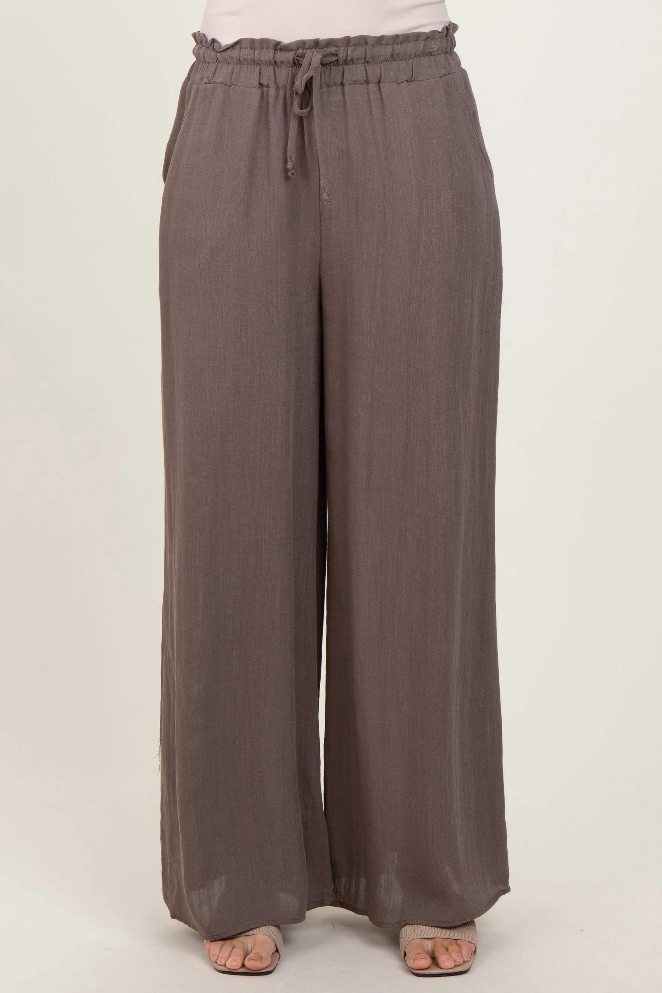 Mocha Ruffled Drawstring Waist Wide Leg Pants