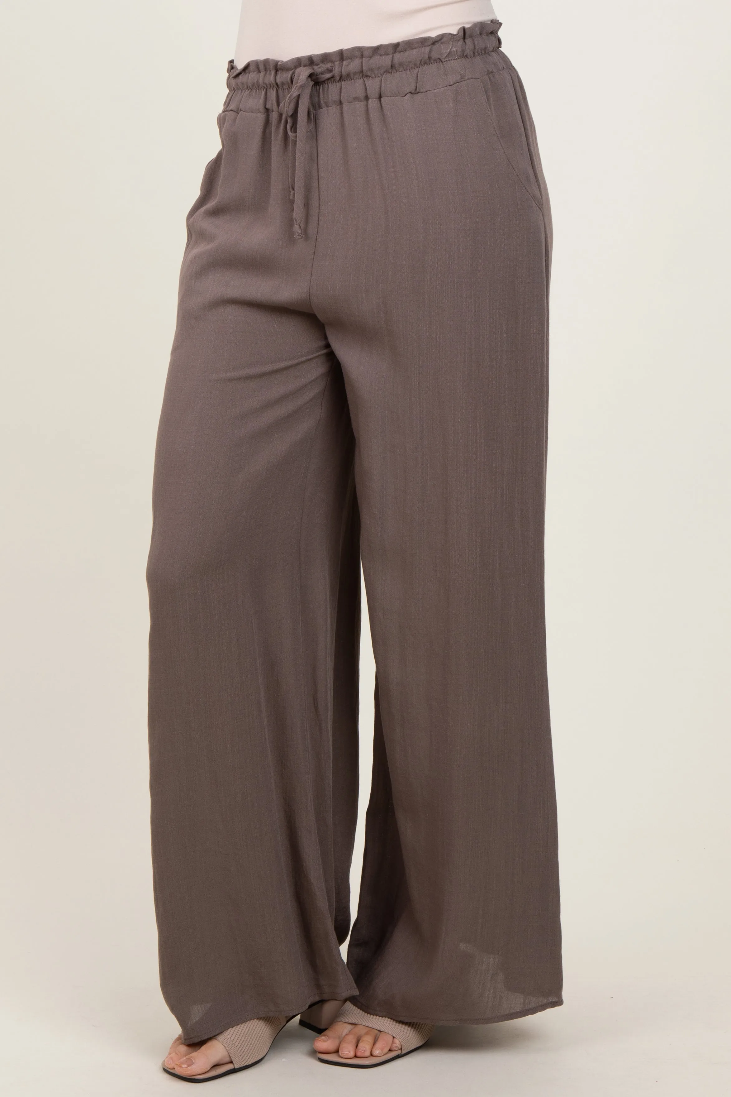 Mocha Ruffled Drawstring Waist Wide Leg Pants