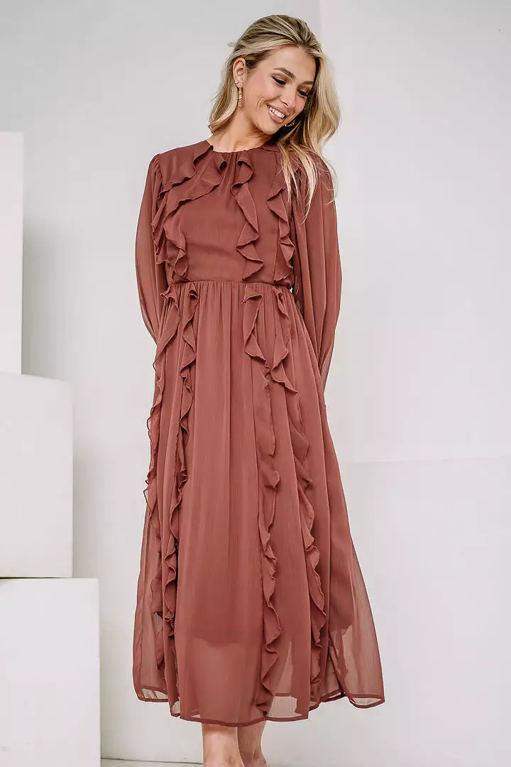 My Darling Ruffle Midi Dress | Brick